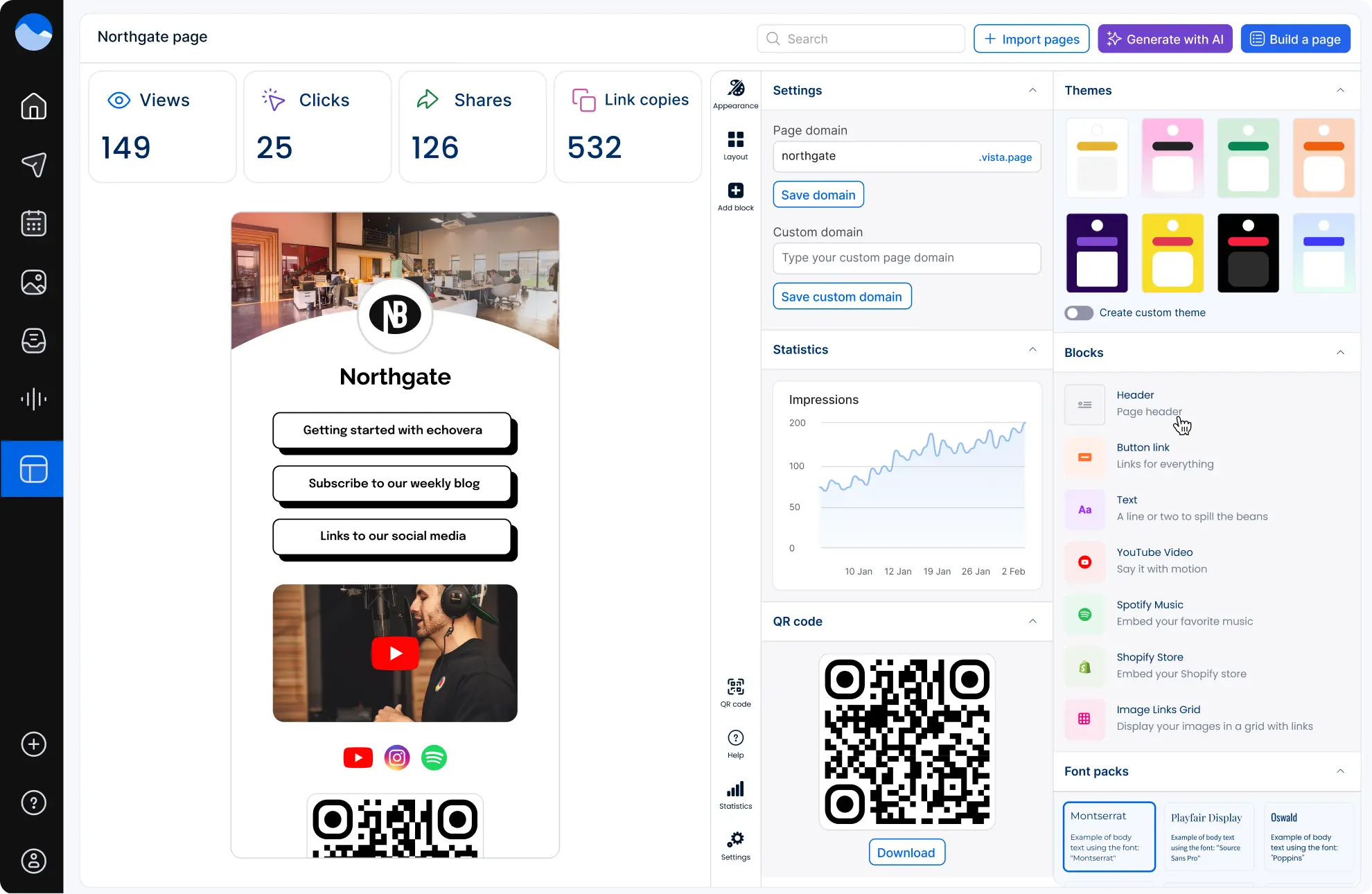 Vista Page link in bio, mini website and landing page tool